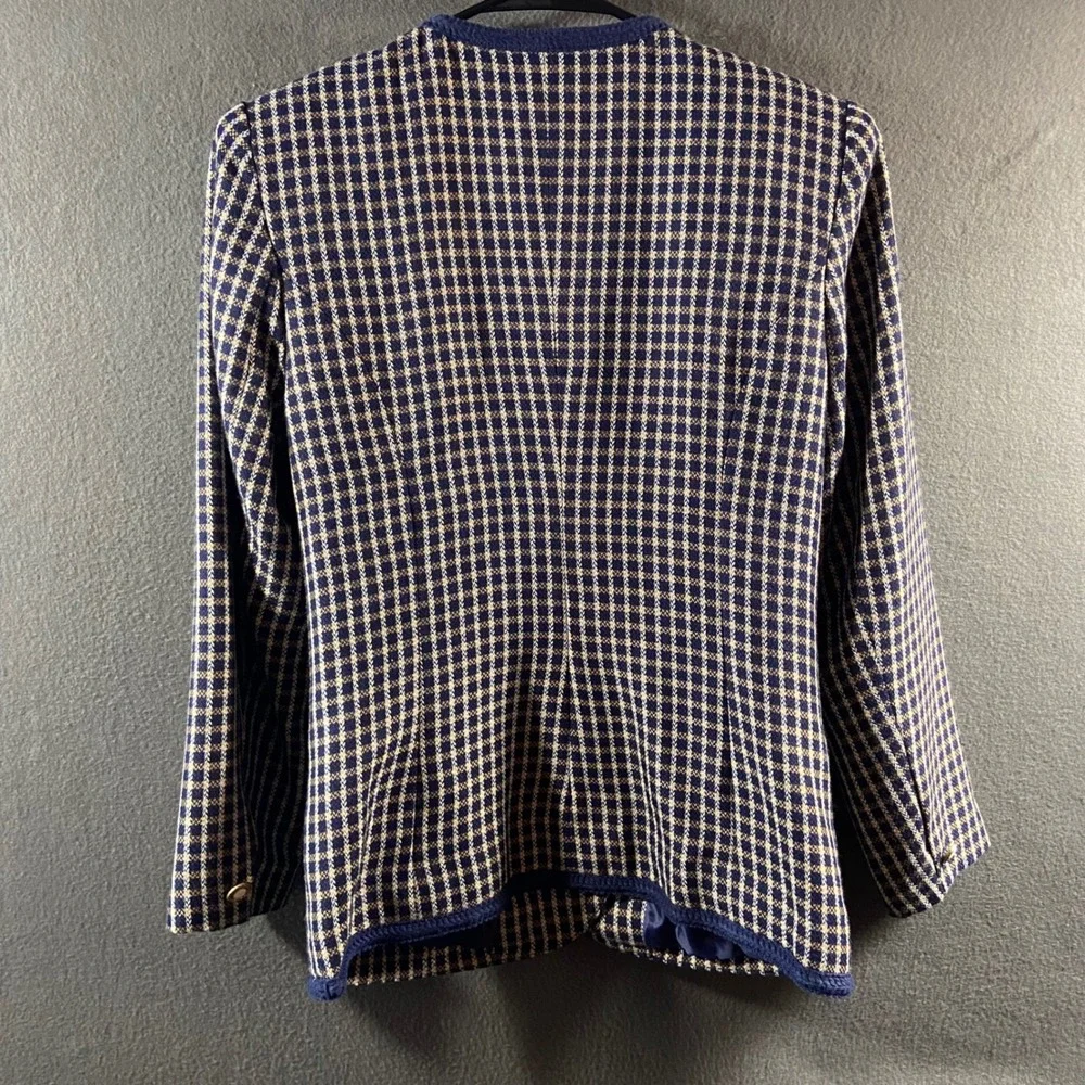 vintage tweed blazer navy plaid pearl button twee coquette academia 6p office